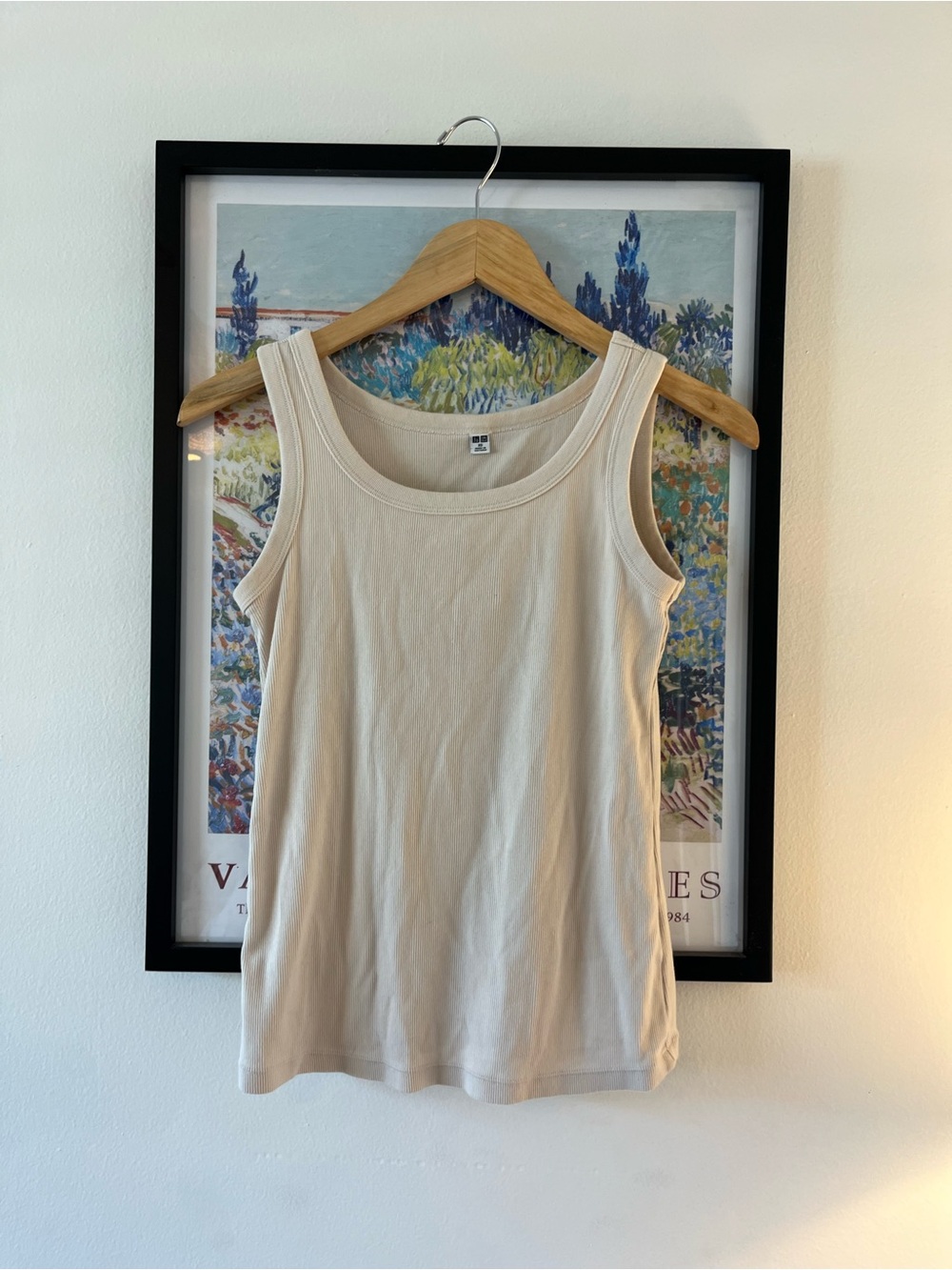 Uniqlo Ribbed Scoop Neck Tank Top XS Beige Elevated Basic Minimalist